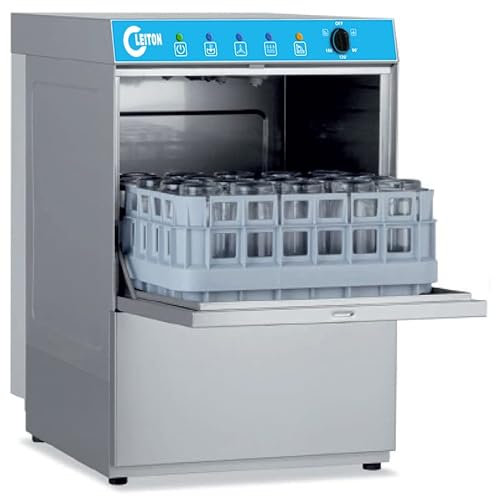 Cleiton® Lavavasos Industrial Hosteleria | 35x35 | 2 Programas de lavado | 2730W | Lavado en 2 minutos | 415x530x665 mm | Bomba de abrillantador y detergente