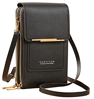 PORRASSO Handy Umhängetasche Touchscreen Crossbody Kleine Handytasche Mädchen Schultertasche PU Wasserdicht Crossbody Bag für Dating Einkaufen Reise Schwarz