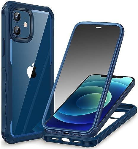 CENHUFO Compatible with iPhone 12/12 Pro Case Built-in Privacy Screen Protector, 360 Full Body Privacy Case for iPhone 12/12 Pro with Anti Spy Screen Protector -Blue