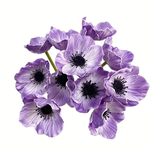 Rikyo Künstliche Mohnblumen, künstliche Anemonen, Kunstblumen mit Stiel, 27,9 cm, für Küche, Tisch, Tafelaufsatz, Vase, Zuhause, Hochzeit, Hintergrund, Bogen, Wand (lila)