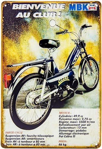 Retro Blechschild - Motorrad, Moped, Mofa Oldtimer Schild passend für Motobécane (MBK) und Frankreich Fans & Sammler 30 x 20 cm