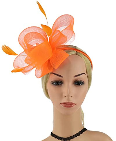 Fascinator Damen Kopfschmuck Hochzeit Hüte Hat Clips Schleier Stirnband Mesh Tea Party Kopfbedeckung Frauen Pillbox Hut Haarschmuck für Cocktail Halloween Oktoberfest Gothic Orange