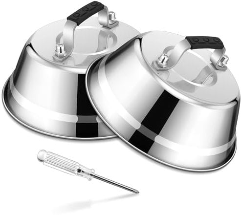 HaWare Burger Bell, Pack of 2 Stainless Steel Burger Bell with Rubber Handle, Burger Caps Melting Bell for Grill, Steak, Cheese, Cheese, Teppanyaki, Outdoor and Indoor, Dishwasher Safe - 23 x 8.5 cm