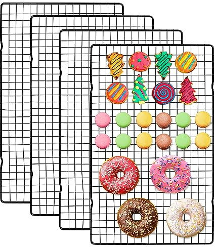 Corsehild 4 PCS Cooling Racks Large Wire Grill Rack Carbon Steel Baking Rack Heavy Duty Oven Tray Rack Non-Stick Cake Cooling Tray for Cooking Roasting Grilling Drying, Dishwasher Safe, 40.5x25x1.5CM