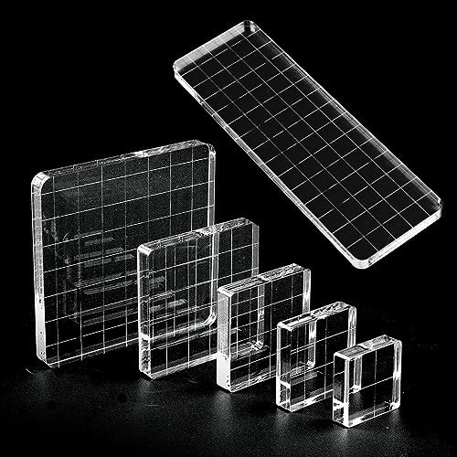 Alicer 6pcs Acryl Stempelblock Set, Acrylblock für Silikonstempel, Clear Stamp Block mit Gitter Linien, Acryl Stanzblöcke für Scrapbooking, Kartenherstellung, Crafts Making