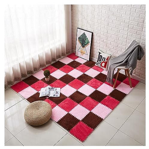 10 Stück Ineinandergreifende Teppichfliesen, Zottelige Weiche Schaumstoffmatten, Flauschige Teppiche, Bodenfliesen, Yoga-Übungs-Spielmatten Für Zuhause, Schlafzimmer, 30 X(Color:Kaffee+Rosa+Rosa)