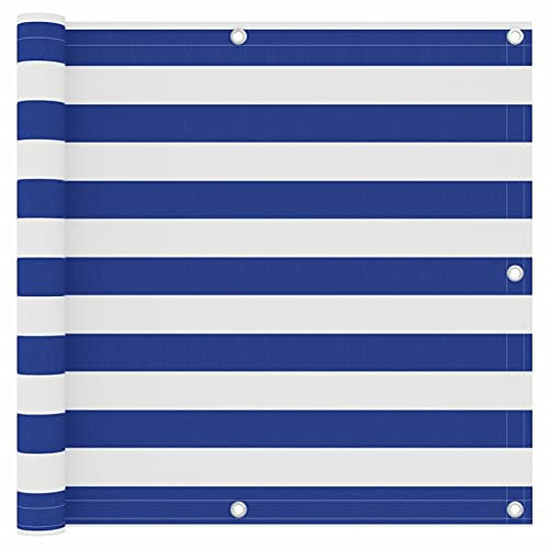 Homgoday Brise-vue en tissu Oxford pour balcon - Blanc et bleu - 90 x 400 cm - Protection contre le vent et le soleil - Pour l'extérieur