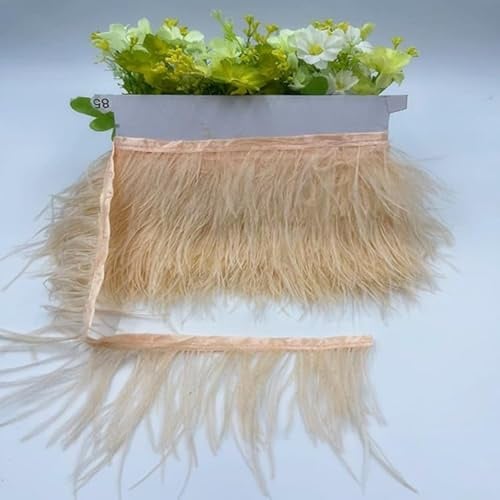SYSUII 8-10CM Breit Straußenfedern Borte Fransen mit Satinband, 2M straußenfedern Stoffstreifen Federn Fringe Trim Feder fransen Band für DIY Nähen Handwerk Weihnachten Kostüme DIY Dekoration-Sekt