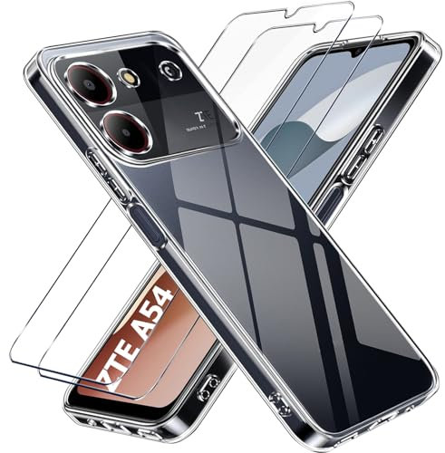 LYJERRY 1Pcs Schutzhülle für ZTE Blade A54 Handyhülle + 2Pcs panzerglas für ZTE Blade A54 Hülle durchsichtig Stoßfest Cover Silikon Handytasche und Displayschutzfolie