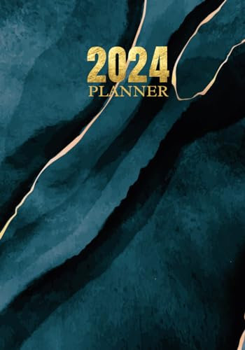 2024 Planer: Monthly Calendar 2024, 14 X20 cm, [Blue Black Marble] 134 Pages | Monthly Planner Small, Calendar with Year Overview, Monthly Overview, ... Overview , extra note page after every week