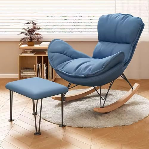 LEIYTFE Freizeit Sofa Schaukelstuhl Leder Sessel Mit Ottomane Für Wohnzimmer Mid Century Fabric Rocker Recliner,Schaukelstuhl Gepolstert Comfy Stuhl Für Schlafzimmer (Color : Blauw)