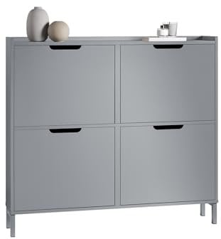 SoBuy Meuble Chaussure 4 Abattants Meuble à Chaussures d’Entree Armoire à Chaussures Rangement Chaussures Compact Range Chaussures Étroit pour Petite Entrée ou Couloir L100xP19xH91cm, Gris, FSR100-HG