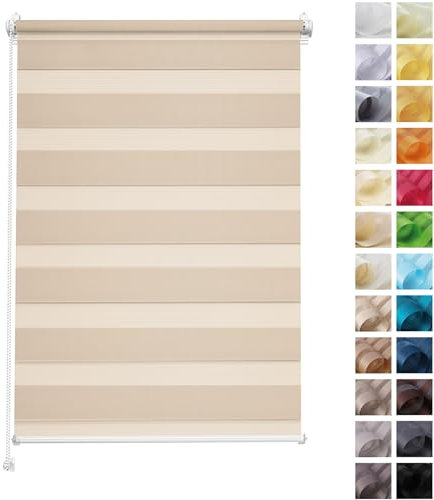 Rettika Doppelrollo ohne Bohren, klemmfix - Sandstrand, Breite: 140cm, Höhe 220 - Rollos für Fenster ohne Bohren, Fenster rollos für innen, Duo Rollo
