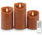 Fanna 3 Braune LED Flammenlose Echtwachs Kerzen Rustikale Design, Batteriekerzen Gewelltem Rand mit Timer für Herbst und Ernte, Fernbedienung und Batterien enthalten - H 10/12,5/ 15cm