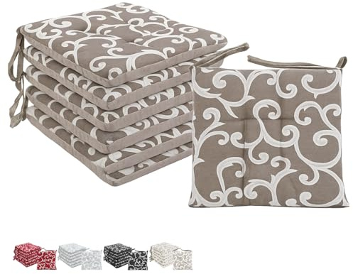 VIRSUS Set 6 Cuscini per Sedie a 4 Punti con Lacci 022, Misura 40x40 cm, Coprisedia da cucina, Imbottitura Poliestere e Rivestimento Cotone e Poliestere, Made in Italy (Tortora Fantasia)