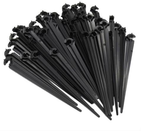 Qivine 50 Stück Gartenschlauch Befestigungsanker, Gartenschlauch Anker Boden Erdspiess, Schlauchhalterungen C-Form, Befestigungsanker für Tropfschlauch Perlschlauch Steckgabel, für 4/7mm Schlauch