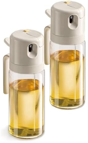 Knnuey 2 pulverizadores de aceite y de cristal, botella pulverizadora de aceite con boquilla para la cocina, transparente, apta para alimentos, botella pulverizadora de aceite