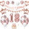 18. Geburtstag Deko Roségold - Luftballon Deko für Damen und Frauen - Weiße Luftballons mit Banner und Tortendeko für Dekoration