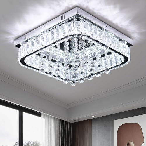 xychfantligh Quadratischer Moderner LED-Kristall-Kronleuchter Unterputz Kristallkugel Deckenleuchte für Wohnzimmer Schlafzimmer Flur (Kaltweiß)