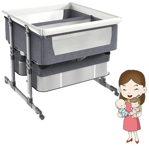Mixtric Baby-Beistellbett, Babybett Für Zwillinge, Kinderbett Mit Aufbewahrungskorb, Tragbares Babybett Mit Stubenwagen, Babys Von 1 Bis 36 Monaten,B