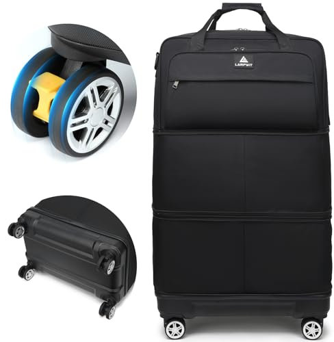 Laripwit Faltbar Reisetasche mit Rollen, Große Erweiterbar 55L-115L Weicher Reise Koffer, Handgepäck Rolltasche, Wasserdicht Gepäcktasche für Damen Herren Umzug Aufbewahrung 19''/22''/28'' Schwarz