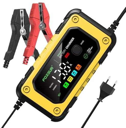 Chargeur de Batterie Universel 12V 7A pour Voiture et Moto, Réparation Intelligente, Compatible Plomb et LiFePO4 – Charge Rapide et Sécurisée (Jaune)