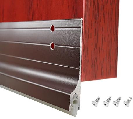Metal Door Draft Stopper Bottom, Under Door Metal Draft Stopper for Mice Blockage Aluminium Mouse Sweep Windscreen Dust Seal 2 W X 36 L-Brown Skeleton With White Rubber Tape
