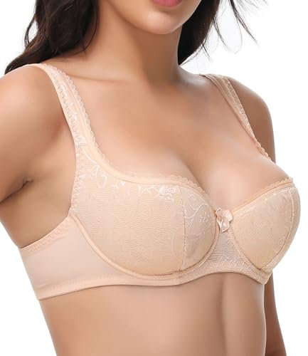 Oscrenia Balconette Bra for Women Underwire Push Up Half Cup Demi Balcony Plunge Bras(34DD,Beige)