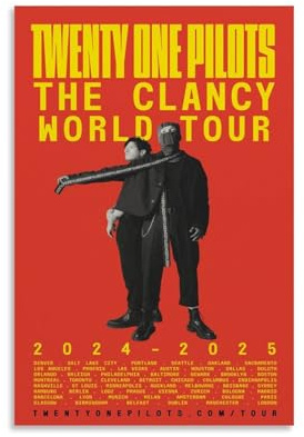 Luhaoli Twenty Poster One Pilots Clancy World Tour Musikposter für Zimmer, ästhetische Leinwand, Wandkunst, Schlafzimmerdekoration, 30 x 45 cm