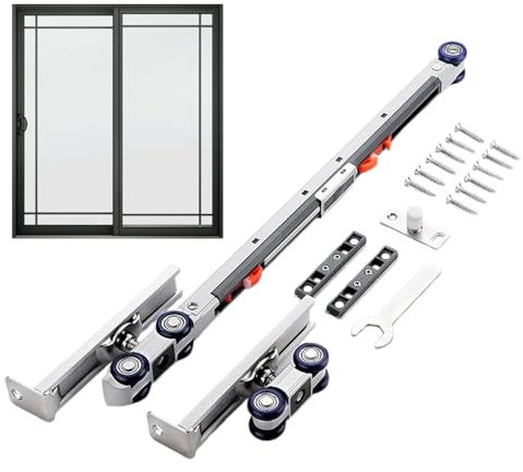 Kit de rieles para puertas correderas de madera, kit de rodillos de ruedas de acero inoxidable para puertas correderas de madera | Kit de herrajes y rieles para puertas para cocina, armario, baño y