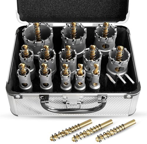 METOTY Hartmetall-Lochsägen-Set für Metall, robust, TCT-Lochschneider, Bohrer-Set mit Titan-Pilot- und L-Schlüssel, 1,27 cm bis 5,3 cm, für Edelstahl, Eisen, Aluminium, Metall, 22 Stück