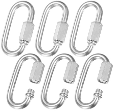 M METERXITY 6-Pack Maillon Rapide, M8 5/16 304 Acier Inoxydable Forme D Maillon De Réparation De Chaîne pour Swing/Camping/Randonnée/Sac À Dos, Anneau À Vis À Clé De Torsion [Argent]