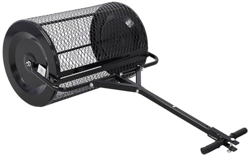 QLSABIA Torfmoosstreuer 36 Zoll, Kompoststreuer mit Metallgeflecht, ATV- und T-förmiger Griff zum Pflanzen und Säen, Rasen- und Gartenpflege, Miststreuer-Walze