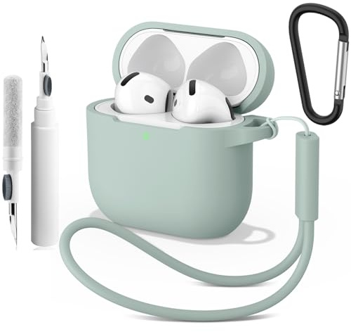 Silikon Hülle für AirPods 4 (2024) mit Reinigungsstift & Karabiner & Lanyard - 2mm Dünne Hülle Stoßfestes Kratzfeste Schutzhülle, 4-in-1 kit Air Pods 4 Generation Case Zubehör
