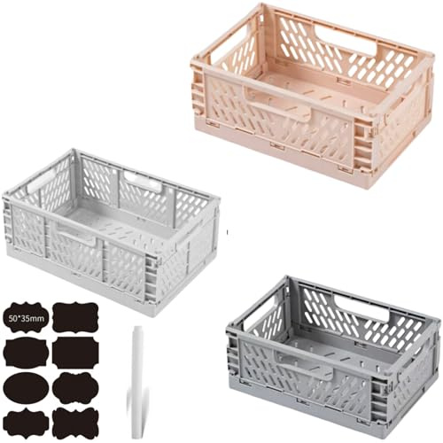 CNKHDZ 3 Stück Klappbox Klappkiste Weiß,Grau,Rosa 30×20×12 cm Klappboxen Faltbar Stabil Klappkorb Faltbar Klappkorb Aufbewahrungsbox Boxen Aufbewahrung für Küche,Arbeitszimmer,Büro