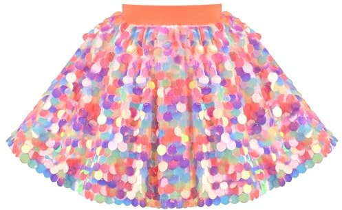 Mädchen Rock Regenbogen Orange Funkelnd Pailletten Tutu Party Bühne Karneval Tanzen Gr. 110,Orange,110