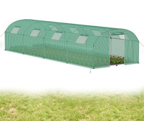 YRHome Invernadero grande de 3 x 8 x 2 m, resistente al invierno, acero galvanizado, color verde, con puerta y ventana, diseño de arco, para cultivo de tomates, plantas