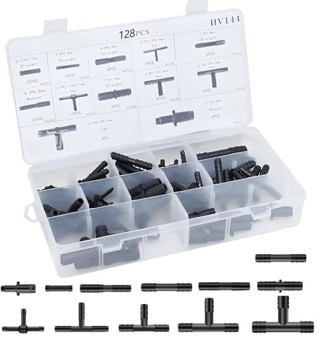 YMTWSRY 128 Stück Schlauchverbinder Set, 12 Größen Tropfschlauch Verbinder Perlschlauch Zubehör Schwarz Micro Drip T-Stück für Gärten Schläuche BewäSserung Anschluss Kit