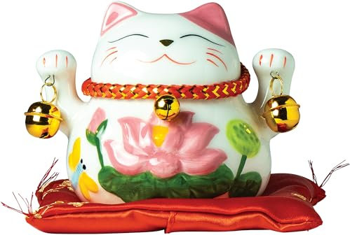 JADE TEMPLE Porzellan Spardose Maneki Neko, weiß-pink, klein - 1 Stück