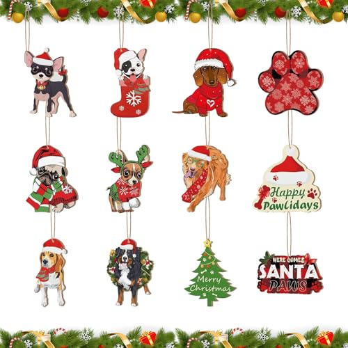 36Pcs Christmas Wooden Hanging Ornaments ChristmasTree Decorations, Wood Hanging Decor For Xmas Tree Decorations (Dog)
