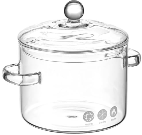 NOLITOY Borosilicate Glass Soup Pot with Lid Transparent Cooking Pot for Stovetop Use Two-Eared Home Cooking for Baby Food Milk Vegetables and Instant Noodles