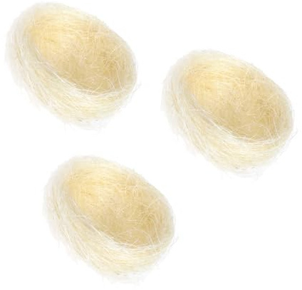 HANABASS 3 Pièces Lot de 3 Nids Artificiels Blancs en Fil Imitant Paille, Nid d'Œufs Décoratif Fait Main pour Pâques, Accessoires Légers pour Œufs et Bonbons, Décoration Festive et Usage