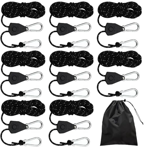 8 Stück 4mm Reflektierend Abspannseile Seil, 4M Leichte Abspannleine Zeltschnur mit Spanner Einsteller, Einstellbare Seil Ratsche Rope, Abspannseile Camping für Zelt, Zeltplane, Camping, Schwarz