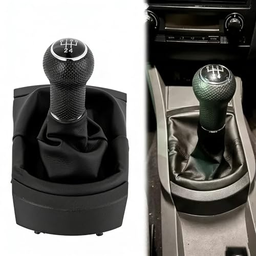 OFIXEM Pomo Palanca Cambios y Funda Para Seat Ibiza 2002-2008, 1 Pc | Negro, Juego 2 Piezas, Material ABS Y Cuero Sintético, Repuesto Directo, Instalación Fácil