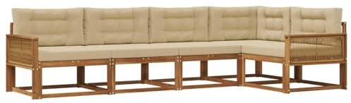 vidaXL Outdoor-Sofagarnitur mit Kissen 5 pcs Natur und Beige, Moderne Terrasse, langlebige Outdoor-Möbel, wetterfeste Lounge, gemütliches Sofa, vielseitige Pool-Couch
