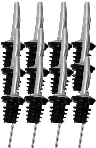 Southern Homewares Stainless Steel Free Flow Vented Pourer Wine Liquor Bottle Tapered Spout Rubber Stopper, Silver, 12-Pack