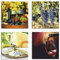 ARTLAND Wanddeko Küchenbilder Leinwand Bilder Set 4 teilig je 40x40 cm Quadratisch Wandbilder Wein Gläser Trauben Käse S6GW