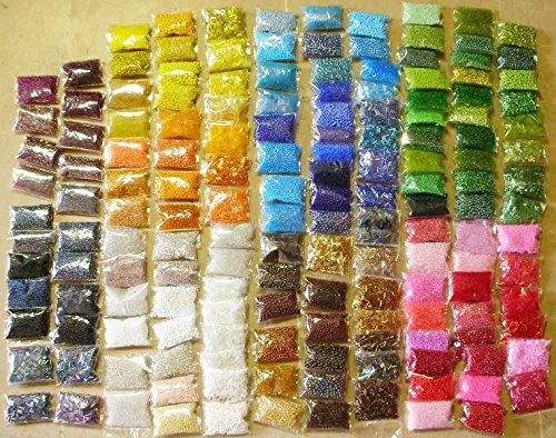Perlin Rocailles Glasperlen Indianerperlen Saatperlen Miniperlen Set 180 Farben 2 mm 3 mm 4 mm 6 mm 3600 g Bastelperlen DIY Glas Rund und Stiftperlen