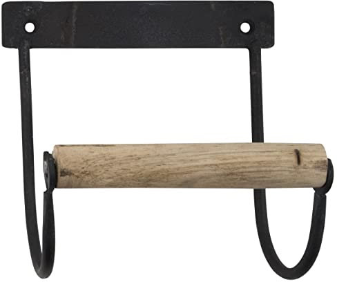 IB Laursen Toilettenpapierhalter m/Holzrolle, Metall, Schwarz, 14x14x8,5 cm, Wandmontage, Rechteckig