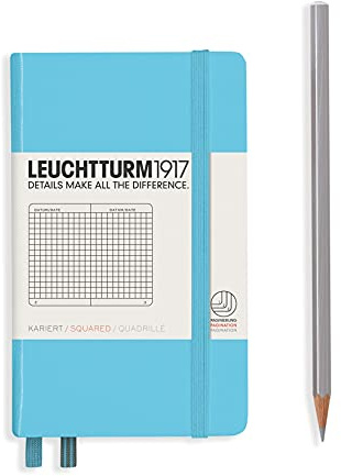 LEUCHTTURM1917 (357476) Notebook Pocket (A6), Hardcover, 187 Numbered Pages, Squared, Ice Blue